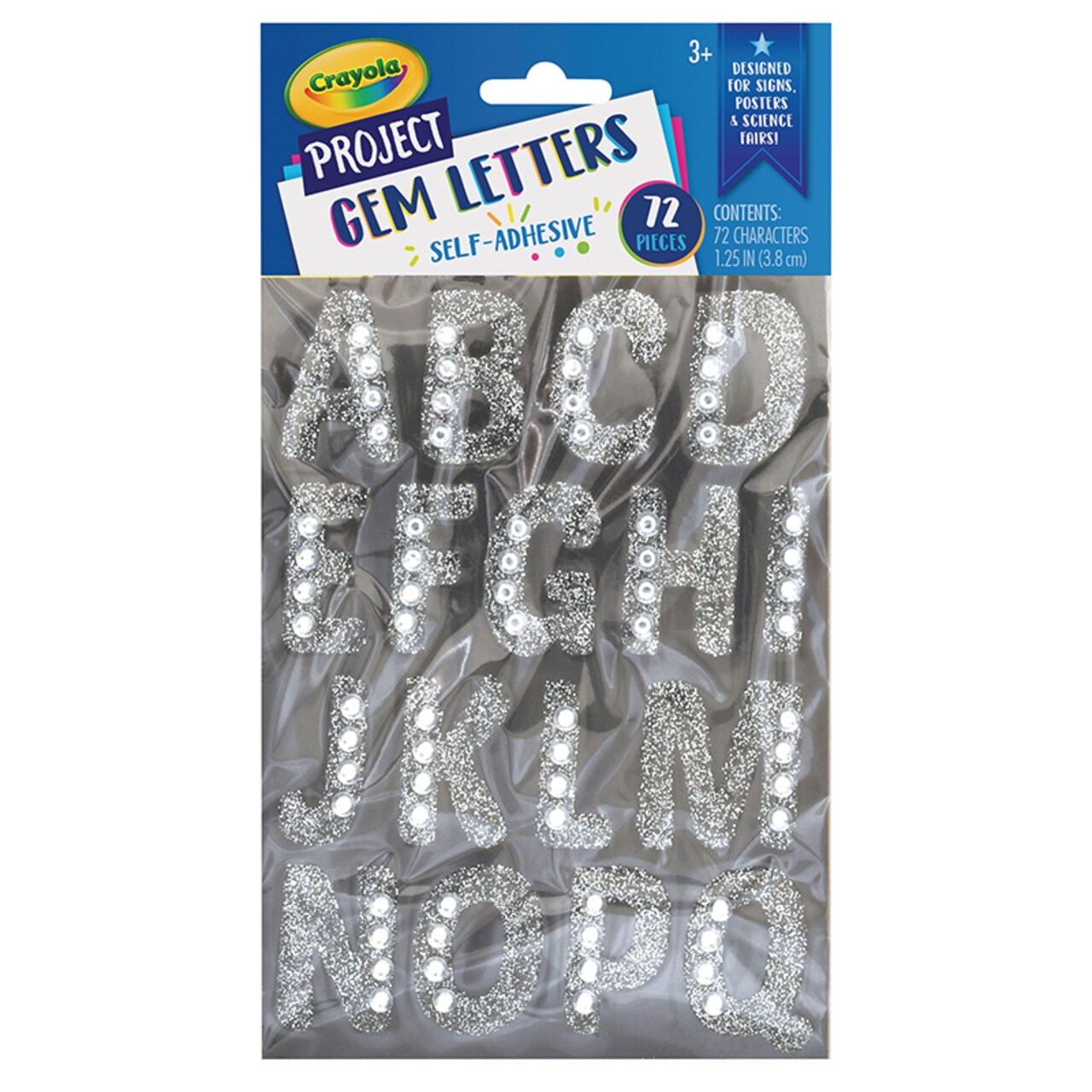 Letter Stickers With Gems, Silver, 1.25, 72 Count